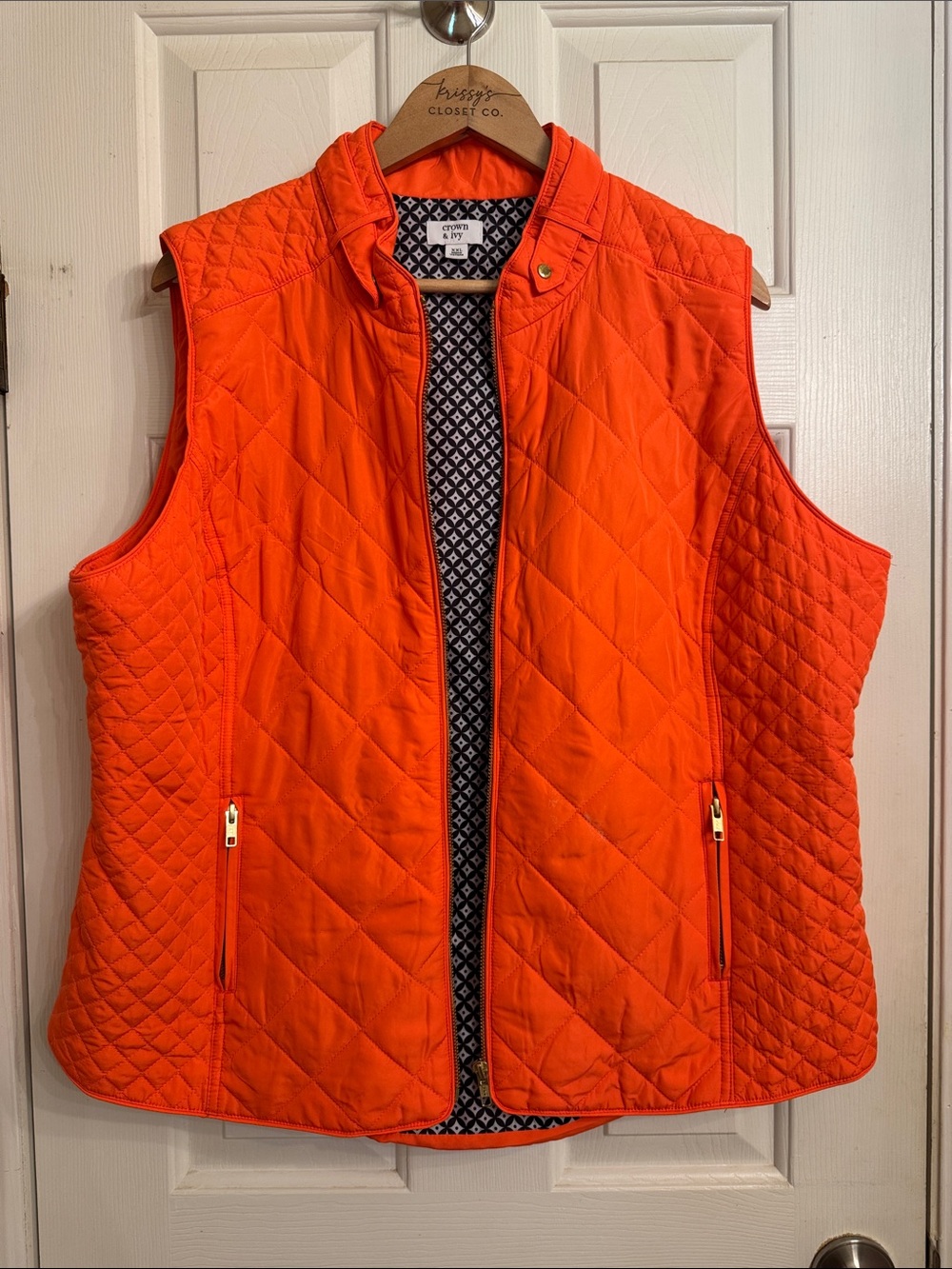 crown & ivy Orange Quilted Sleeveless Vest